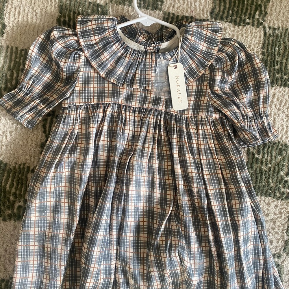 Noralie Plaid Kids Formal Dress - Blue and White